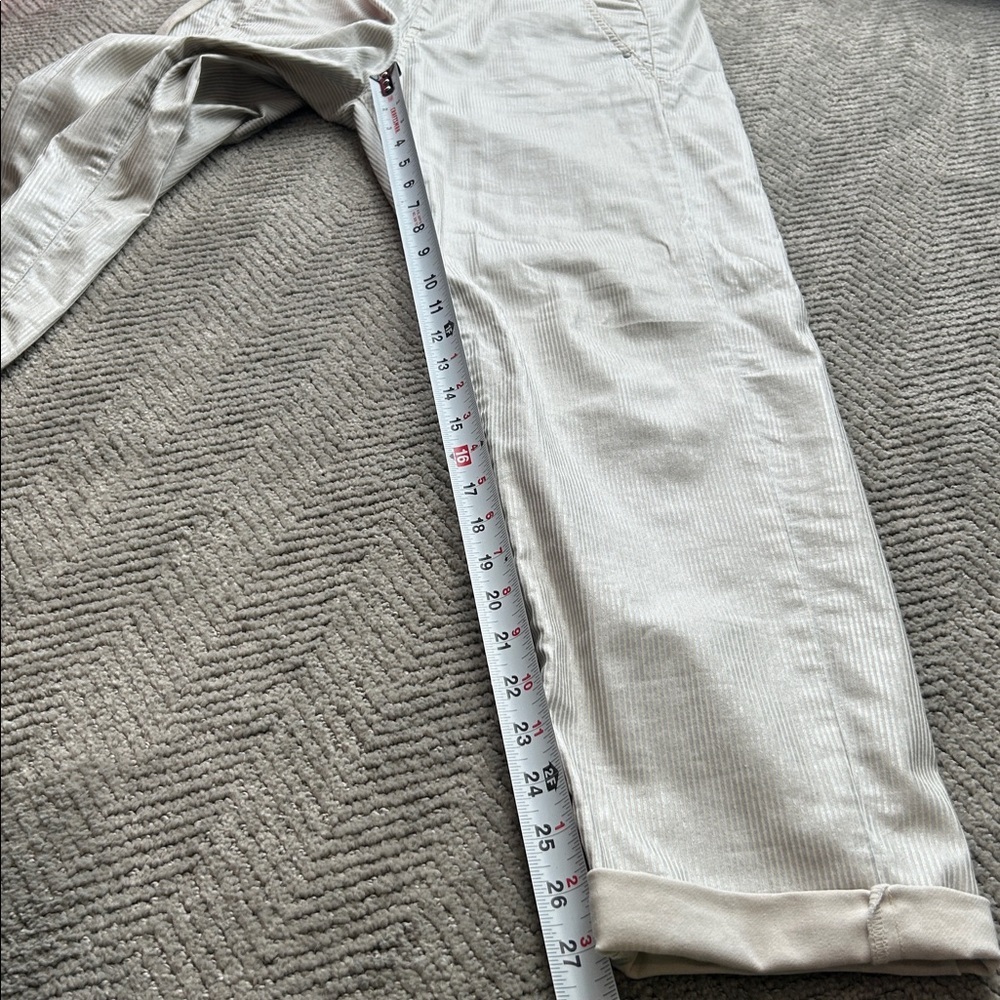 Alembika Striped Drawstring Tapered Pants Beige Size 3 Women Cotton Linen - Picture 12 of 14